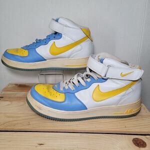 Nike Air Force One Mid Legend Blue Maize Hi-Top Sneakers - Size 10.5